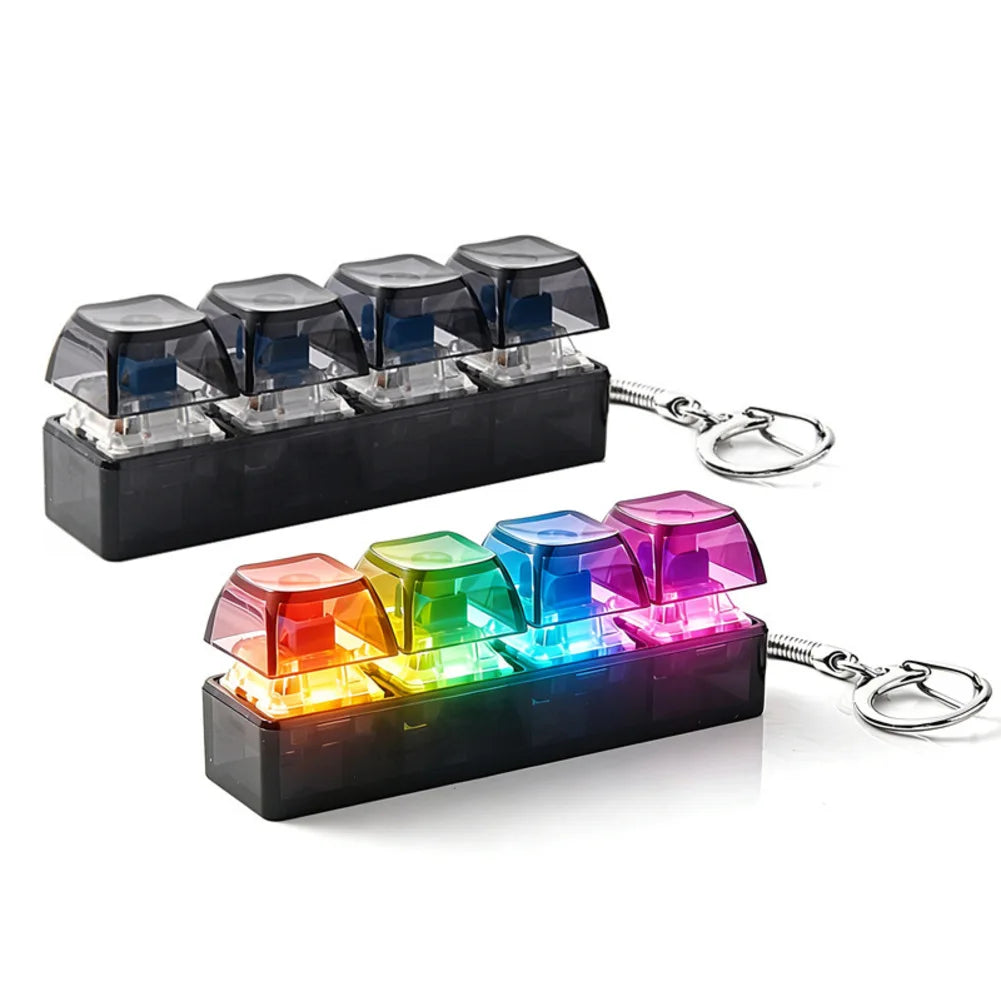 ClickVibe 4-Key Bar RGB mechanical fidget keychain in transparent black
