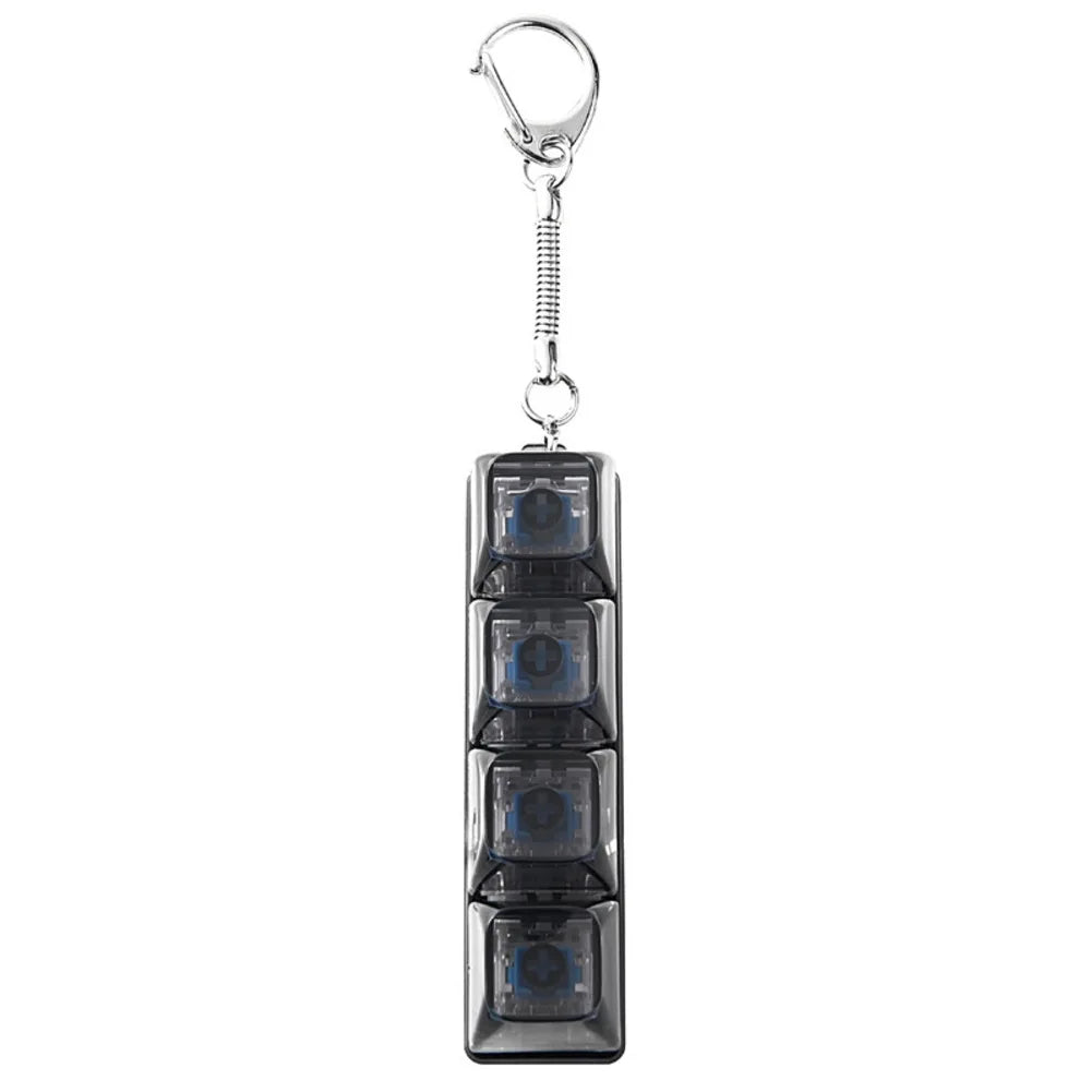 Pocket-sized mechanical switch fidget toy on a keychain ring
