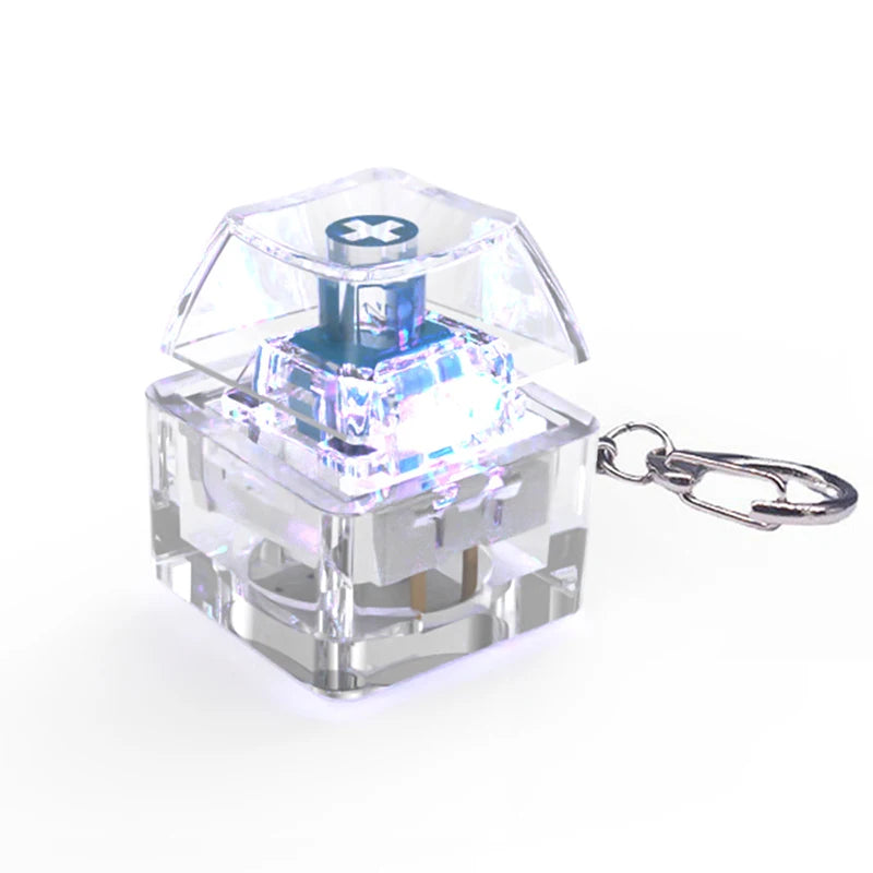 Single-key fidget keychain in transparent pink